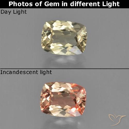 0.87ct Натуральный Очень светло-желтый Диаспора, меняющая цвет, Подушка, VVS-VS