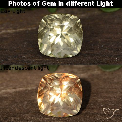 0.80ct Натуральный Мягкий желтый Диаспора, меняющая цвет, Подушка, VVS-VS