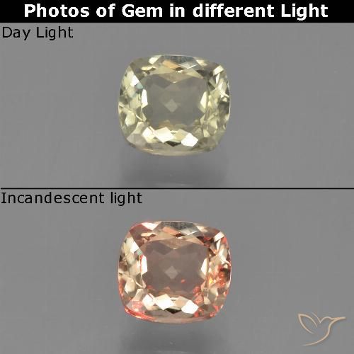 0.81ct Натуральный Очень светло-желтый Диаспора, меняющая цвет, Подушка, VVS-VS