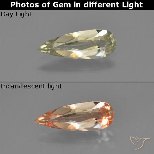 0.76ct Натуральный Средний желтый Диаспора, меняющая цвет, Форма груши, VVS-VS