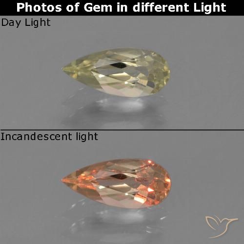 0.61ct Натуральный Светло-золотисто-желтый Диаспора, меняющая цвет, Форма груши, VVS-VS