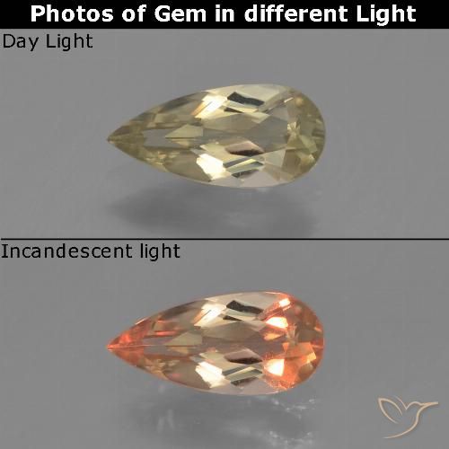 0.74ct Натуральный Теплый желтый Диаспора, меняющая цвет, Форма груши, Чистота VS