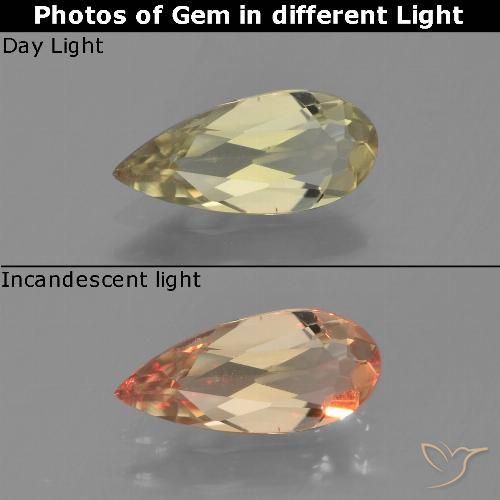 0.80ct Натуральный Землисто-желтый Диаспора, меняющая цвет, Форма груши, VVS-VS