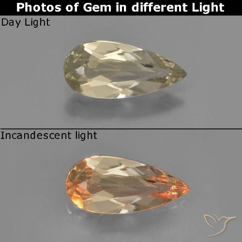 1.09ct Натуральный Очень светлый золотисто-желтый Диаспора, меняющая цвет, Форма груши, VVS-VS