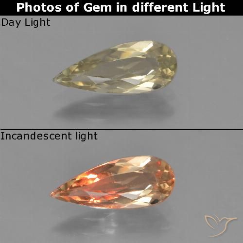 1.14ct Натуральный Теплый желтый Диаспора, меняющая цвет, Форма груши, Чистота VS