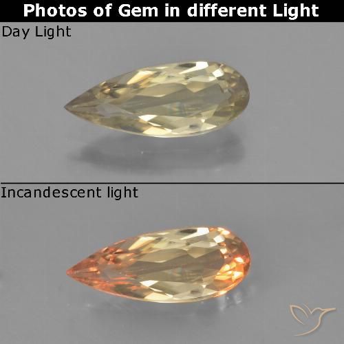 1.40ct Натуральный Землисто-желтый Диаспора, меняющая цвет, Форма груши, VVS-VS