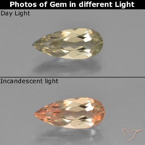 1.15ct Натуральный Теплый желтый Диаспора, меняющая цвет, Форма груши, VVS-VS