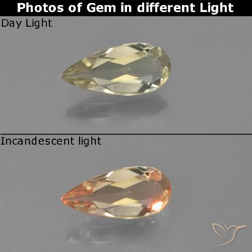 0.79ct Натуральный Очень светлый золотисто-желтый Диаспора, меняющая цвет, Форма груши, VVS-VS