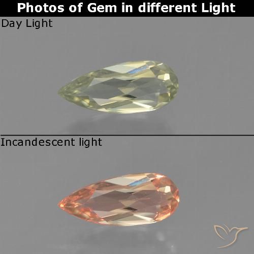 0.63ct Натуральный Коричневато-желтый Диаспора, меняющая цвет, Форма груши, VVS-VS