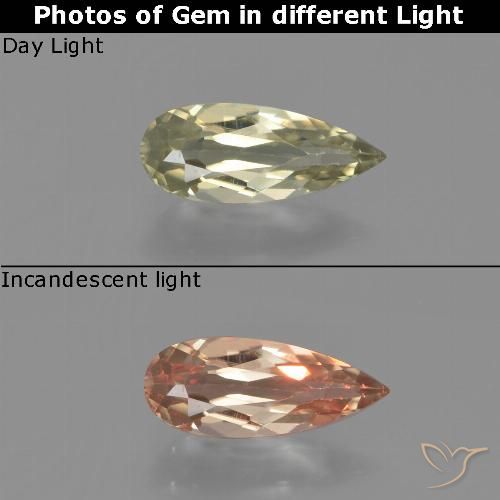 0.77ct Натуральный Светло-желтый Диаспора, меняющая цвет, Форма груши, VVS-VS