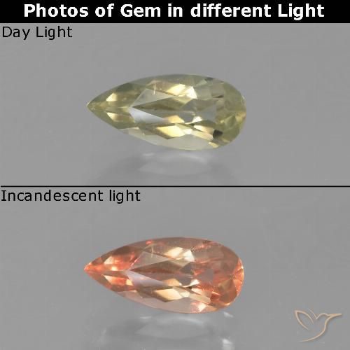 0.76ct Натуральный Желтый бежевый Диаспора, меняющая цвет, Форма груши, VVS-VS