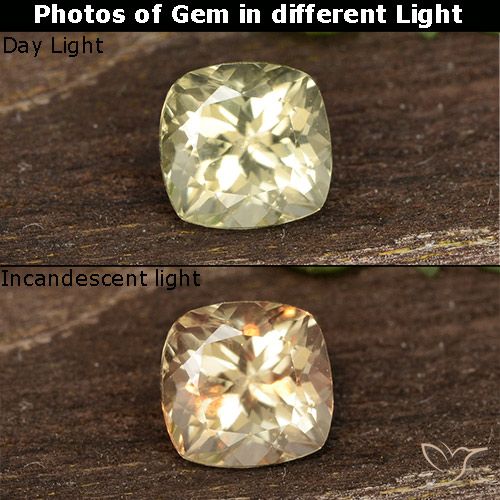 0.60ct Натуральный Светло-желтый Диаспора, меняющая цвет, Подушка, Чистота VS