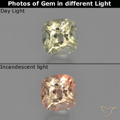 0.65ct Натуральный Светло-желтый Диаспора, меняющая цвет, Подушка, Чистота VS