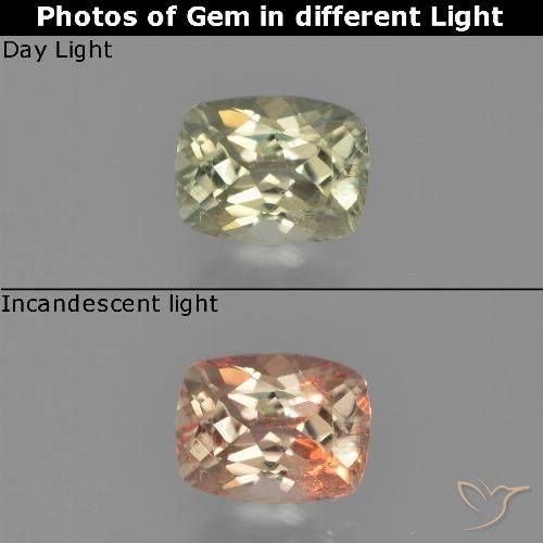 0.67ct Натуральный Очень светло-желтый Диаспора, меняющая цвет, Подушка, Чистота VS