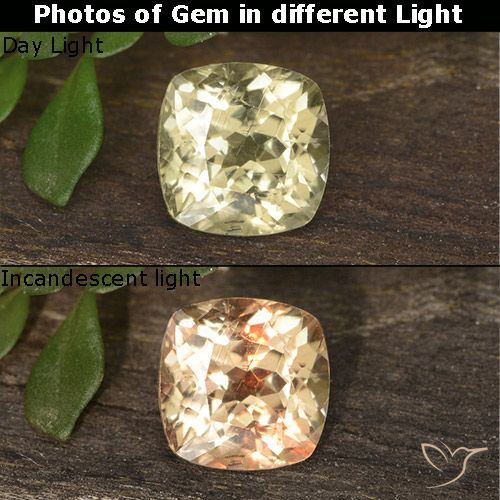 0.78ct Натуральный Светло-желтый Диаспора, меняющая цвет, Подушка, Чистота VS