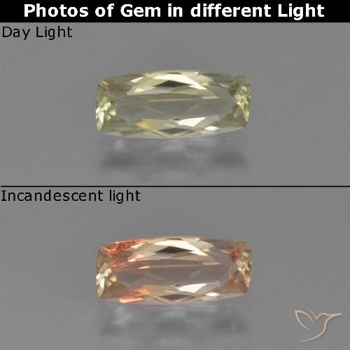 1.14ct Натуральный Светло-желтый Диаспора, меняющая цвет, Подушка, Чистота VVS