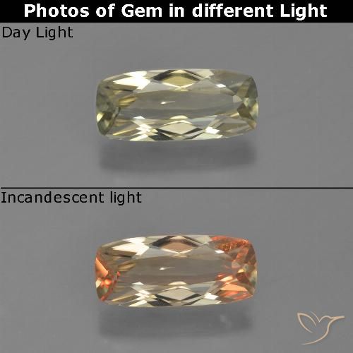 1.01ct Натуральный Светло-желтый Диаспора, меняющая цвет, Подушка, VVS-VS