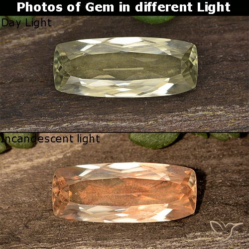 1.22ct Натуральный Светло-желтый Диаспора, меняющая цвет, Подушка, Чистота VS