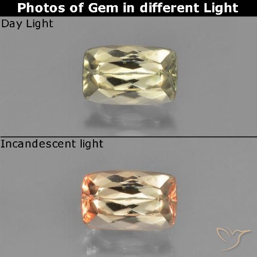 1.38ct Натуральный Светло-желтый Диаспора, меняющая цвет, Подушка, Чистота VS