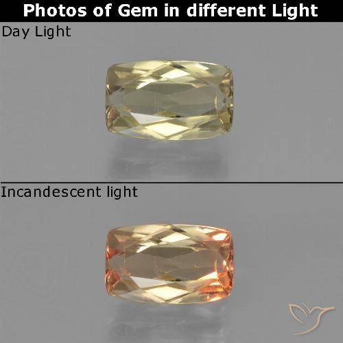 1.38ct Натуральный Теплый желтый Диаспора, меняющая цвет, Подушка, Чистота VS