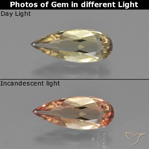 1.31ct Натуральный Землисто-желтый Диаспора, меняющая цвет, Форма груши, VVS-VS