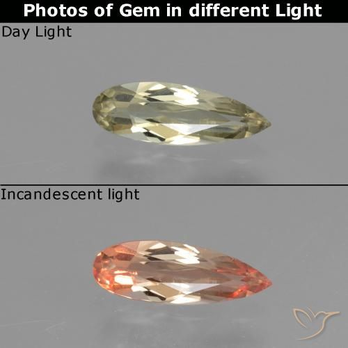 0.63ct Натуральный Очень светлый золотисто-желтый Диаспора, меняющая цвет, Форма груши, VVS-VS