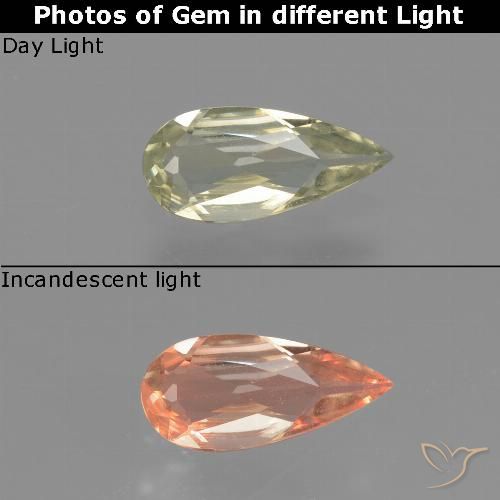 0.63ct Натуральный Желтый бежевый Диаспора, меняющая цвет, Форма груши, VVS-VS