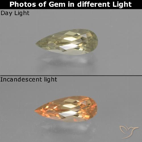 1.35ct Натуральный Светло-желтый Диаспора, меняющая цвет, Форма груши, VVS-VS