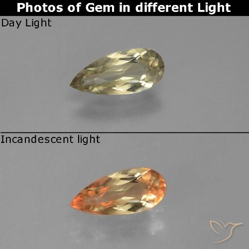 0.90ct Натуральный Мягкий желтый Диаспора, меняющая цвет, Форма груши, VVS-VS