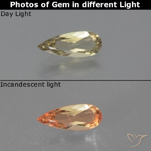 0.92ct Натуральный Светло-желтый Диаспора, меняющая цвет, Форма груши, Чистота VS