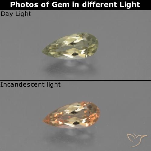 0.96ct Натуральный Светло-желтый Диаспора, меняющая цвет, Форма груши, Чистота VS