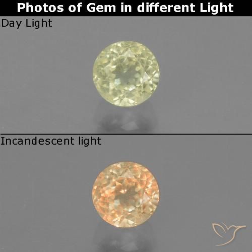 0.66 карата, натуральный Светло-желтый Диаспора, меняющая цвет, Огранка Круг, Чистота VS