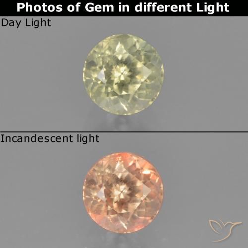 0.58ct Натуральный Светло-желтый Диаспора, меняющая цвет, Круглый, VS-SI