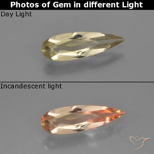 0.84ct Натуральный Теплый желтый Диаспора, меняющая цвет, Форма груши, VVS-VS