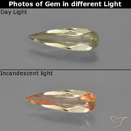 0.75ct Натуральный Светло-желтый Диаспора, меняющая цвет, Форма груши, VVS-VS
