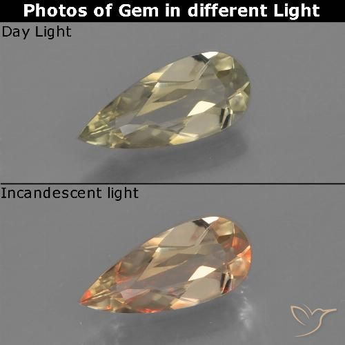0.69ct Натуральный Светло-желтый Диаспора, меняющая цвет, Форма груши, VVS-VS