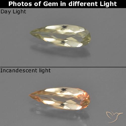 0.69ct Натуральный Светло-желтый Диаспора, меняющая цвет, Форма груши, VVS-VS