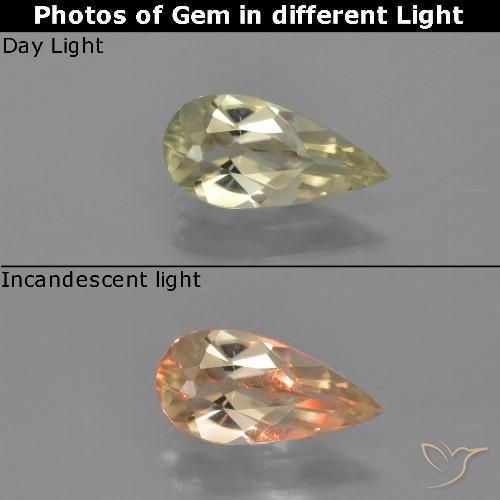 0.77ct Натуральный Мягкий желтый Диаспора, меняющая цвет, Форма груши, VVS-VS