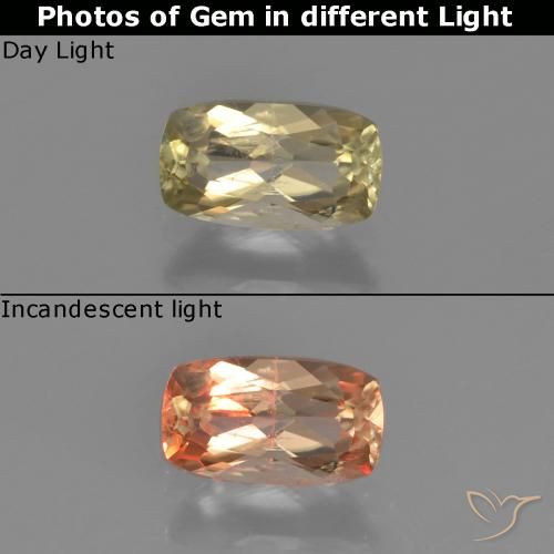 0.77ct Натуральный Очень светло-желтый Диаспора, меняющая цвет, Подушка, Чистота VS