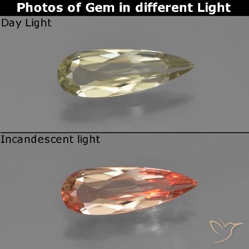 0.99ct Натуральный Очень светло-желтый Диаспора, меняющая цвет, Форма груши, VVS-VS
