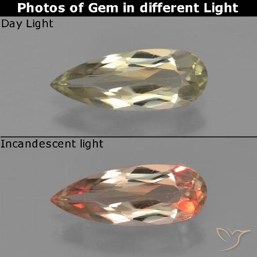 1.00ct Натуральный Землисто-желтый Диаспора, меняющая цвет, Форма груши, VVS-VS