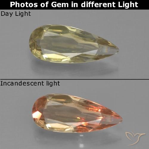 0.91ct Натуральный Очень светло-желтый Диаспора, меняющая цвет, Форма груши, VVS-VS