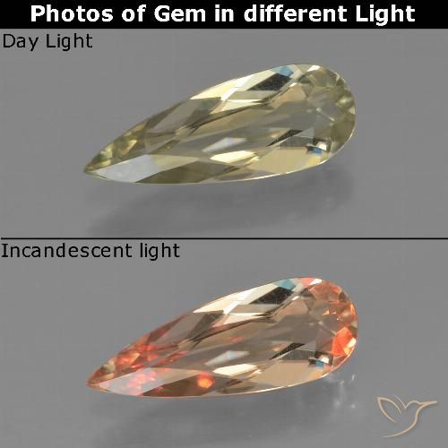 0.93ct Натуральный Очень светло-желтый Диаспора, меняющая цвет, Форма груши, VVS-VS
