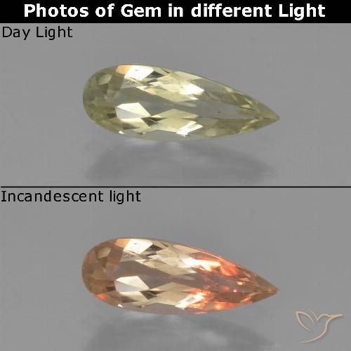 0.72ct Натуральный Очень светло-желтый Диаспора, меняющая цвет, Форма груши, Чистота VS