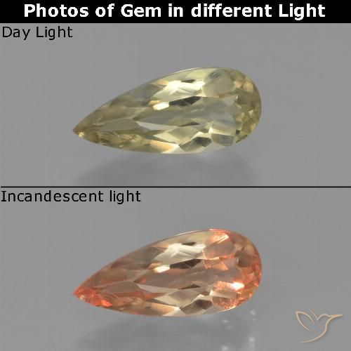 0.65ct Натуральный Светло-желтый Диаспора, меняющая цвет, Форма груши, Чистота VVS