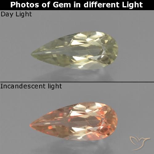 0.79ct Натуральный Светло-желтый Диаспора, меняющая цвет, Форма груши, Чистота VS