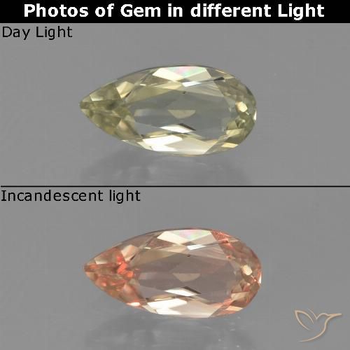 0.71ct Натуральный Светло-желтый Диаспора, меняющая цвет, Форма груши, Чистота VVS