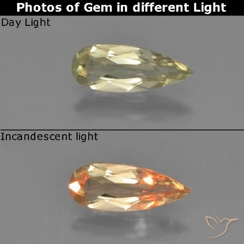 1.05ct Натуральный Светло-желтый Диаспора, меняющая цвет, Форма груши, VVS-VS