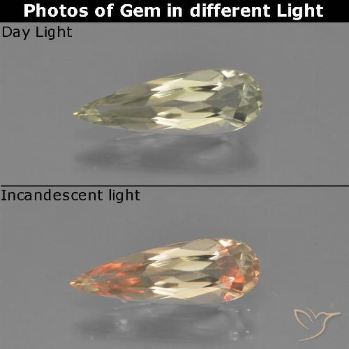 0.97ct Натуральный Очень бледно-желтый Диаспора, меняющая цвет, Форма груши, VVS-VS