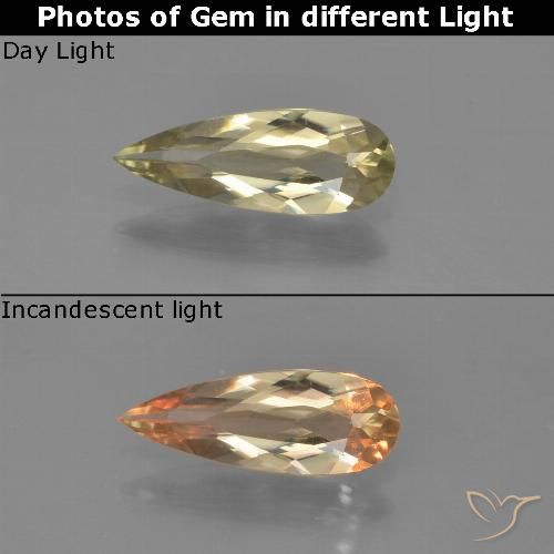 0.82ct Натуральный Землисто-желтый Диаспора, меняющая цвет, Форма груши, VVS-VS